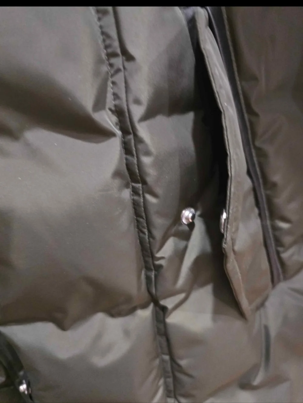 Mackage Long Coat Harley Army Khaki Raccoon Rabbit Down Filled Leather L - Picture 14 of 16